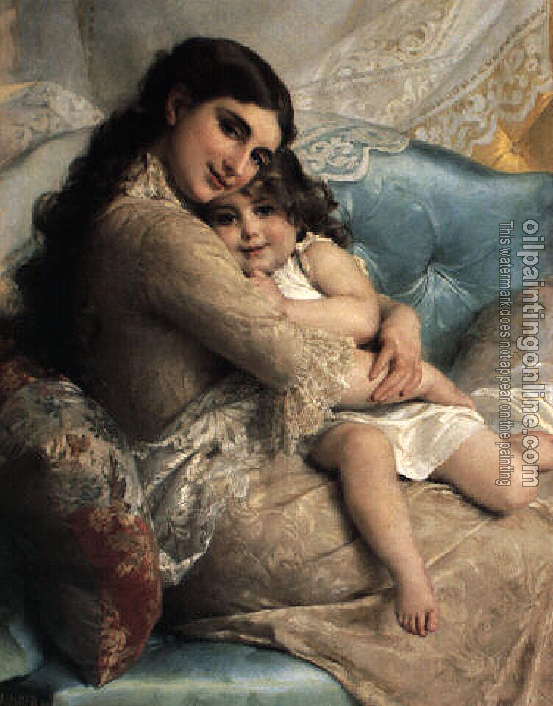 Emile Munier - portrait of a mother and daughter